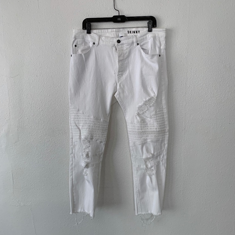 H&M distressed cropped skinny moto denim jeans